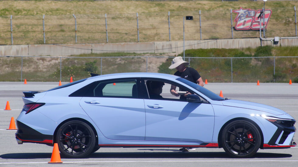 Hyundai prepared an autocross course to test the Elantra's handling.